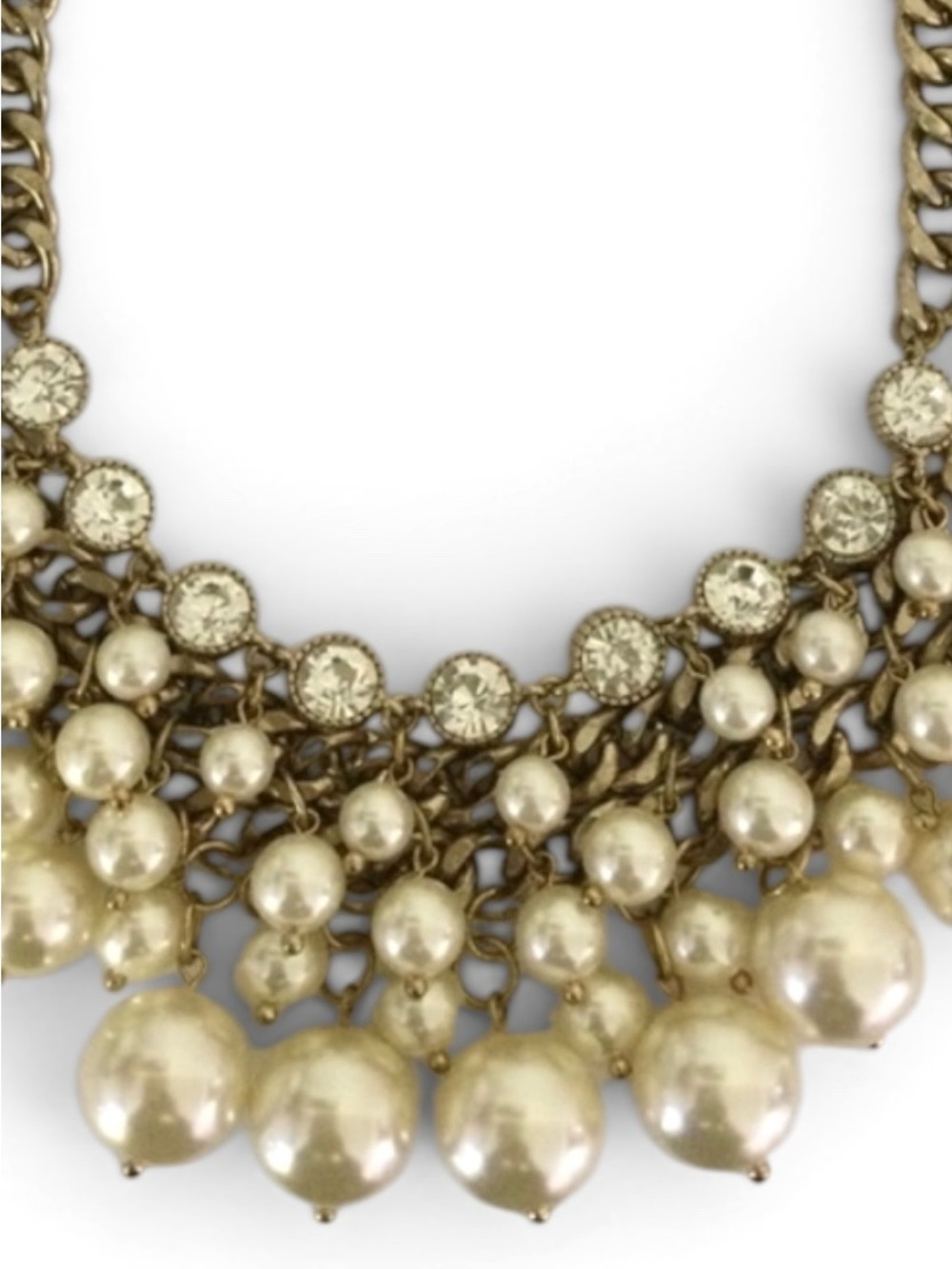 CHICO'S Gold‑Tone Faux Pearl & Rhinestone Cha Cha Statement Necklace - Picture 10 of 12